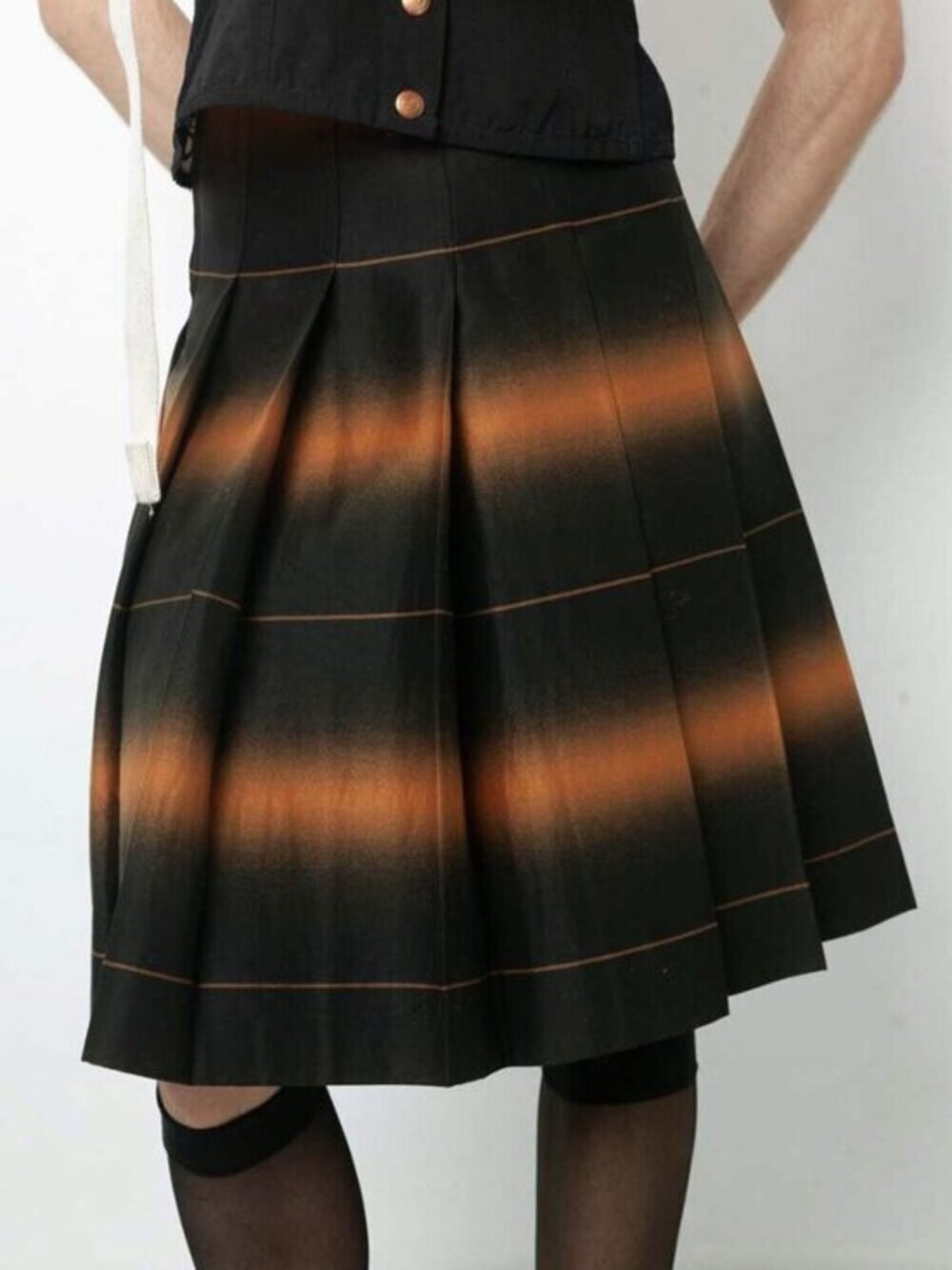 New Marc Jacobs Cotton Silk Plaid Pleat Skirt Black Brown 8, M $458